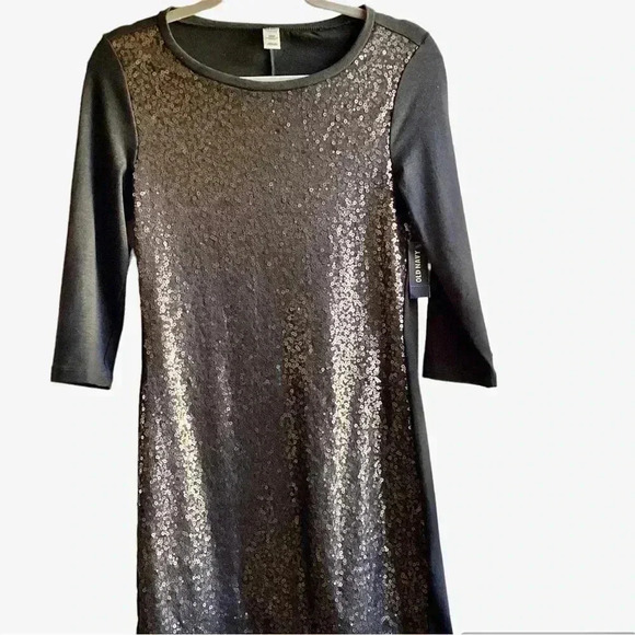 Old Navy NWT Sequins Front 3/4 length Sleeve Gray Shift Dress size S - Picture 1 of 3